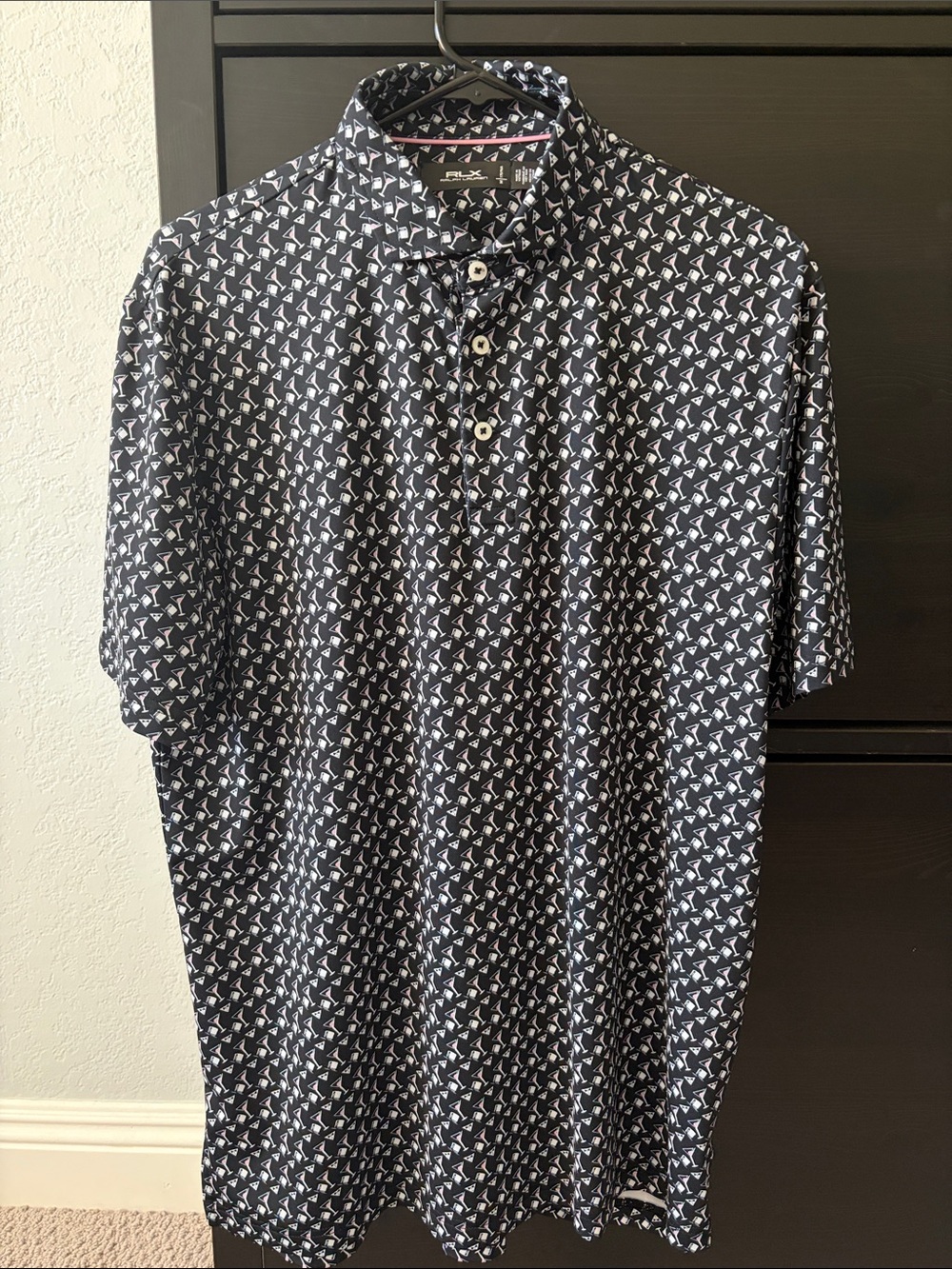 RLX Ralph Lauren Navy Polo with White Martini Pattern